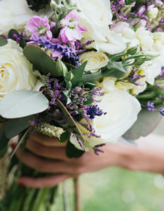 Wedding bouquet in the hand of a bride