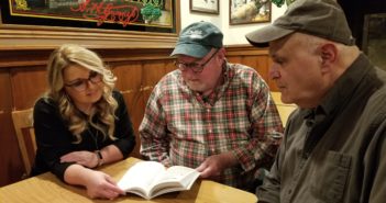 Felicia Valasek Rizzo, James Garrett, and Bob Scappini meet for the weekly Gettysburg Writers Brigade gathering at O'Rorke's Family Eatery and Spirits.
